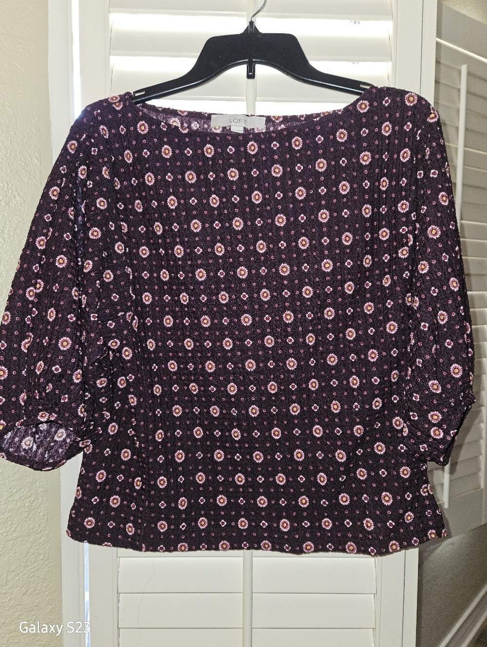 LOFT Plum Floral Scoop-Neck Blouse